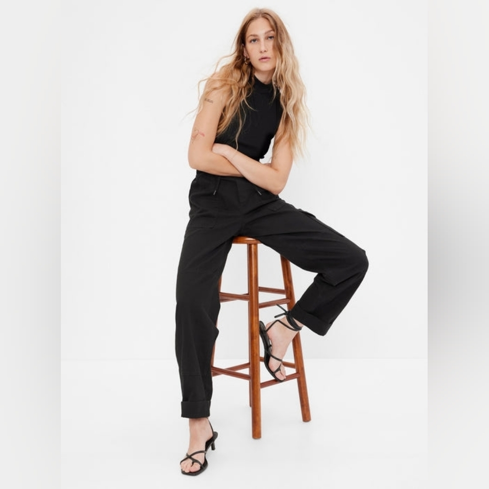 GAP Pull On Tapered Utility Relaxed Black Washwell‎ Pants Size Medium